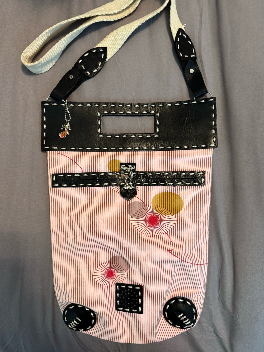 Custo Barcelona Canvas and Faux Leather Red & White Stripe Crossbody Bag